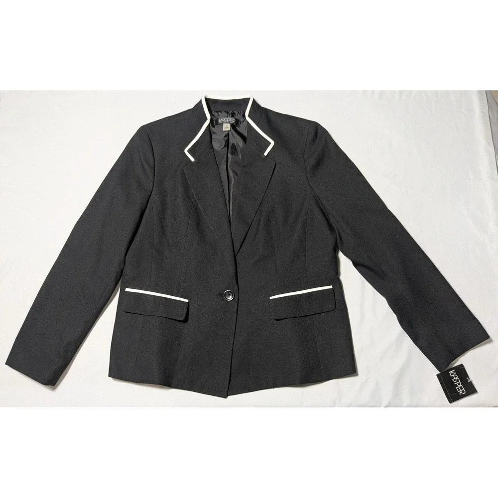 KASPER Women Size 14 Black Vanilla Ice One-Button Blazer‎ NEW